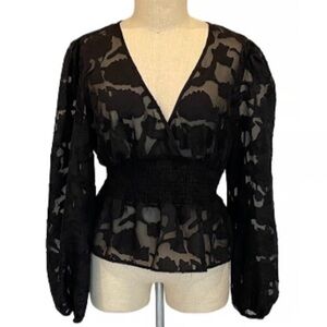 Sincerely Jules Black Floral Sheer Peplum Top